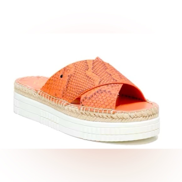 Franco Sarto Birch Slide Platform Sandal 8.5 Salmon Python Print Festival Summer - Picture 1 of 7